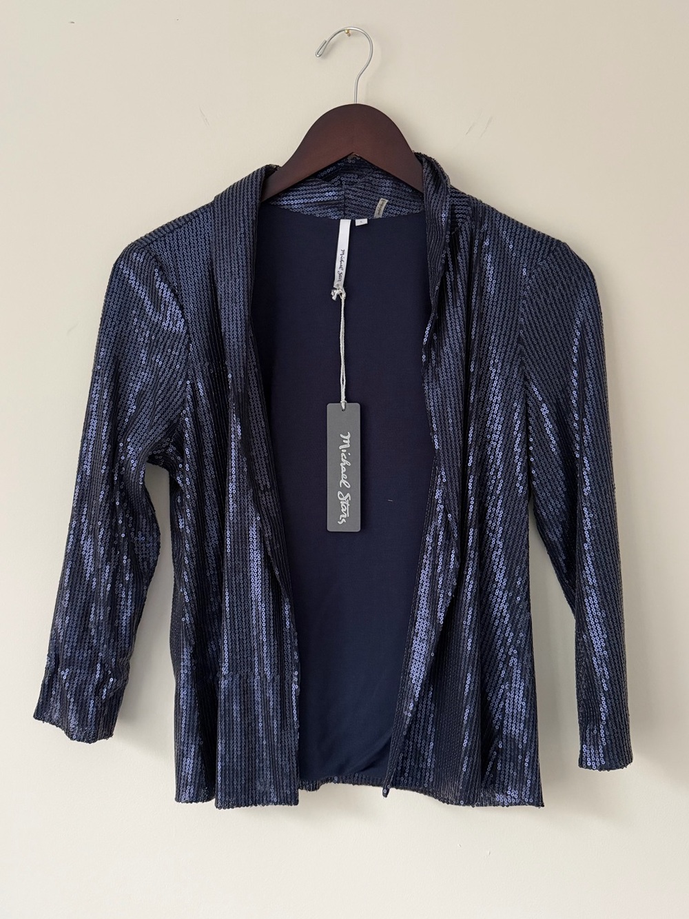 Michael Stars Navy Sequin Open Cardigan Blazer